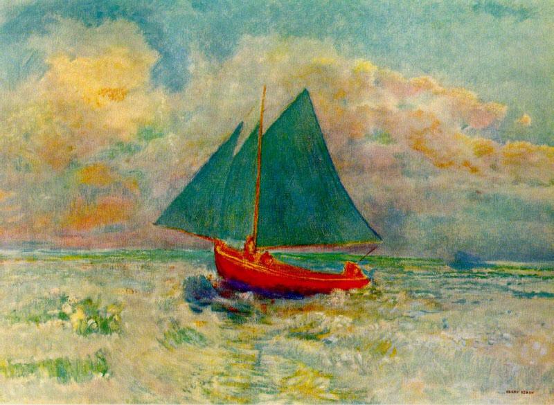 Odilon Redon Red Boat with a Blue Sail France oil painting art